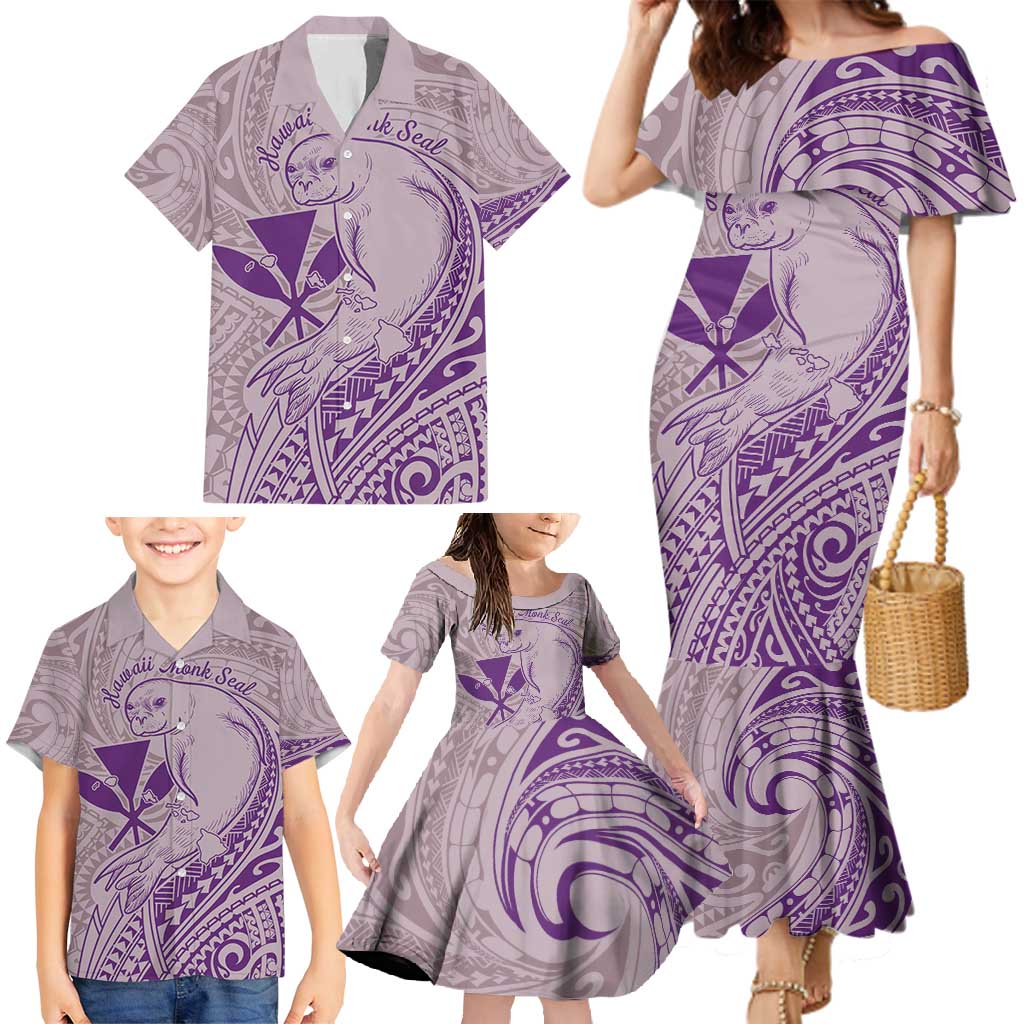 Hawaii Monk Seal and Map Family Matching Mermaid Dress and Hawaiian Shirt Polynesian Kanaka Maoli Violet Vibe LT9 - Polynesian Pride
