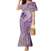 Hawaii Monk Seal and Map Family Matching Mermaid Dress and Hawaiian Shirt Polynesian Kanaka Maoli Violet Vibe LT9 Mom's Dress Violet - Polynesian Pride