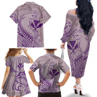 Hawaii Monk Seal and Map Family Matching Off The Shoulder Long Sleeve Dress and Hawaiian Shirt Polynesian Kanaka Maoli Violet Vibe LT9 - Polynesian Pride