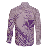 Hawaii Monk Seal and Map Family Matching Off The Shoulder Long Sleeve Dress and Hawaiian Shirt Polynesian Kanaka Maoli Violet Vibe LT9 - Polynesian Pride