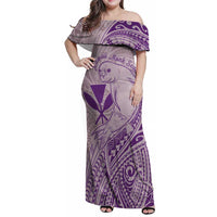 Hawaii Monk Seal and Map Family Matching Off Shoulder Maxi Dress and Hawaiian Shirt Polynesian Kanaka Maoli Violet Vibe LT9 Mom's Dress Violet - Polynesian Pride