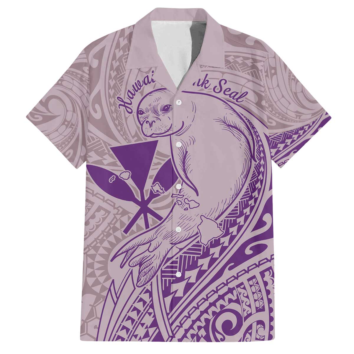 Hawaii Monk Seal and Map Family Matching Off Shoulder Short Dress and Hawaiian Shirt Polynesian Kanaka Maoli Violet Vibe LT9 Dad's Shirt - Short Sleeve Violet - Polynesian Pride