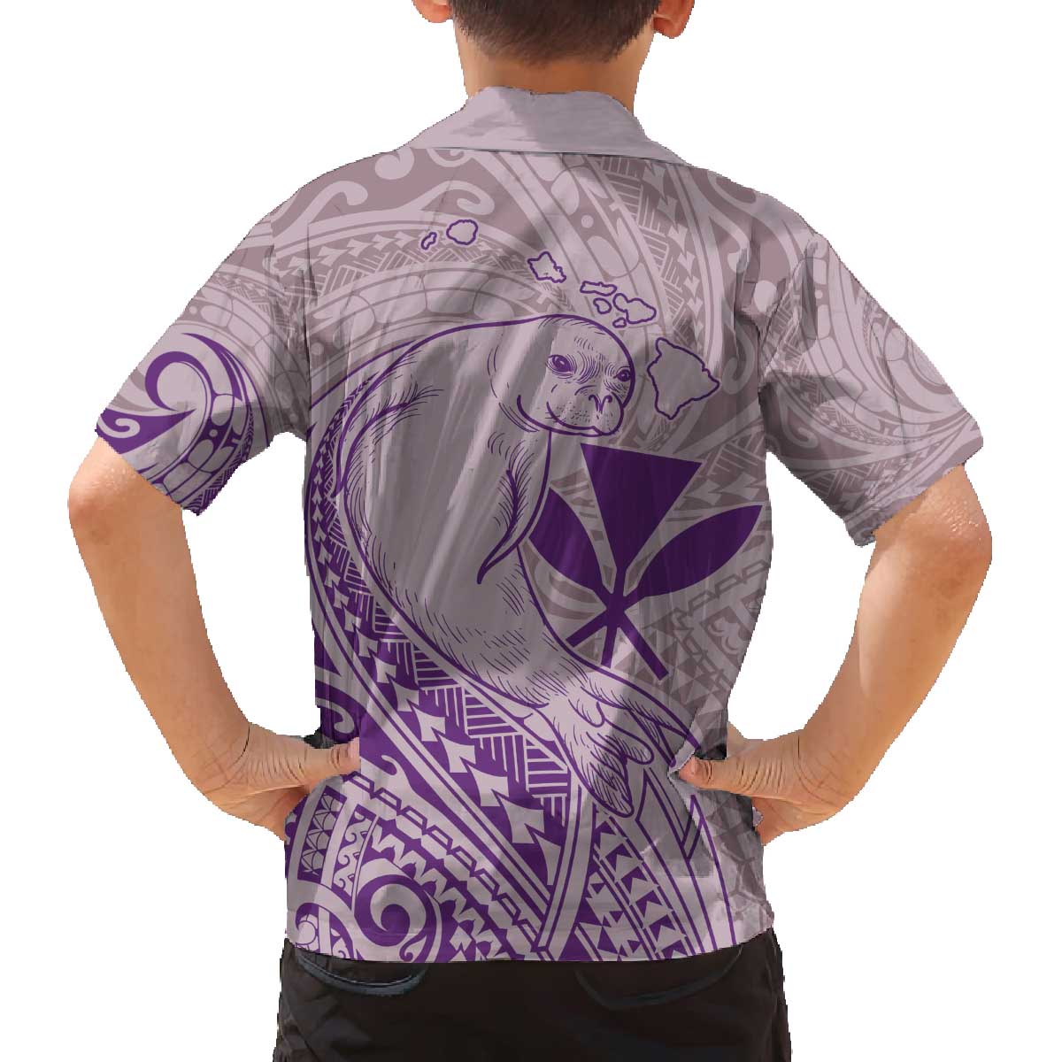Hawaii Monk Seal and Map Family Matching Puletasi and Hawaiian Shirt Polynesian Kanaka Maoli Violet Vibe LT9 - Polynesian Pride