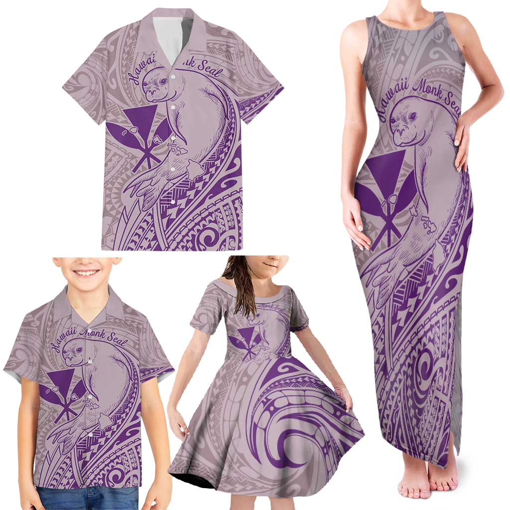 Hawaii Monk Seal and Map Family Matching Tank Maxi Dress and Hawaiian Shirt Polynesian Kanaka Maoli Violet Vibe LT9 - Polynesian Pride
