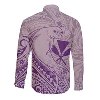 Hawaii Monk Seal and Map Long Sleeve Button Shirt Polynesian Kanaka Maoli Violet Vibe LT9 - Polynesian Pride
