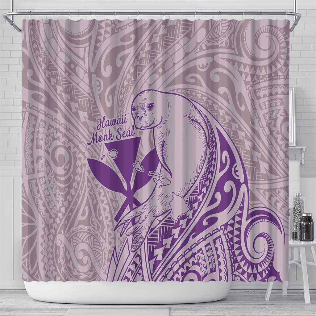 Hawaii Monk Seal and Map Shower Curtain Polynesian Kanaka Maoli Violet Vibe LT9 - Polynesian Pride