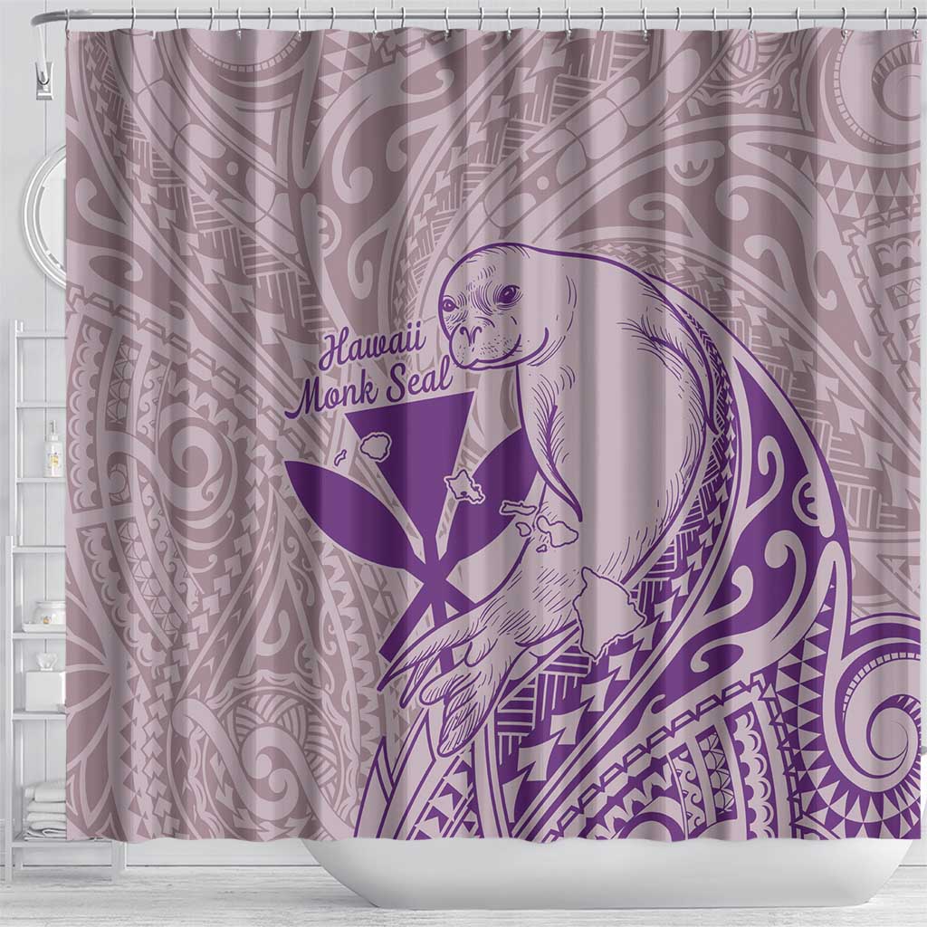 Hawaii Monk Seal and Map Shower Curtain Polynesian Kanaka Maoli Violet Vibe LT9 - Polynesian Pride