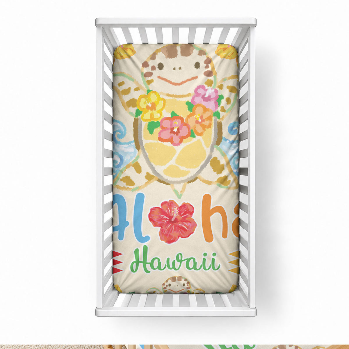 Kawaii Turtle Baby Bed Cover Aloha Hibiscus Flowers LT9 28 × 52 in Beige - Polynesian Pride