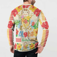 Kawaii Turtle Button Sweatshirt Aloha Hibiscus Flowers
