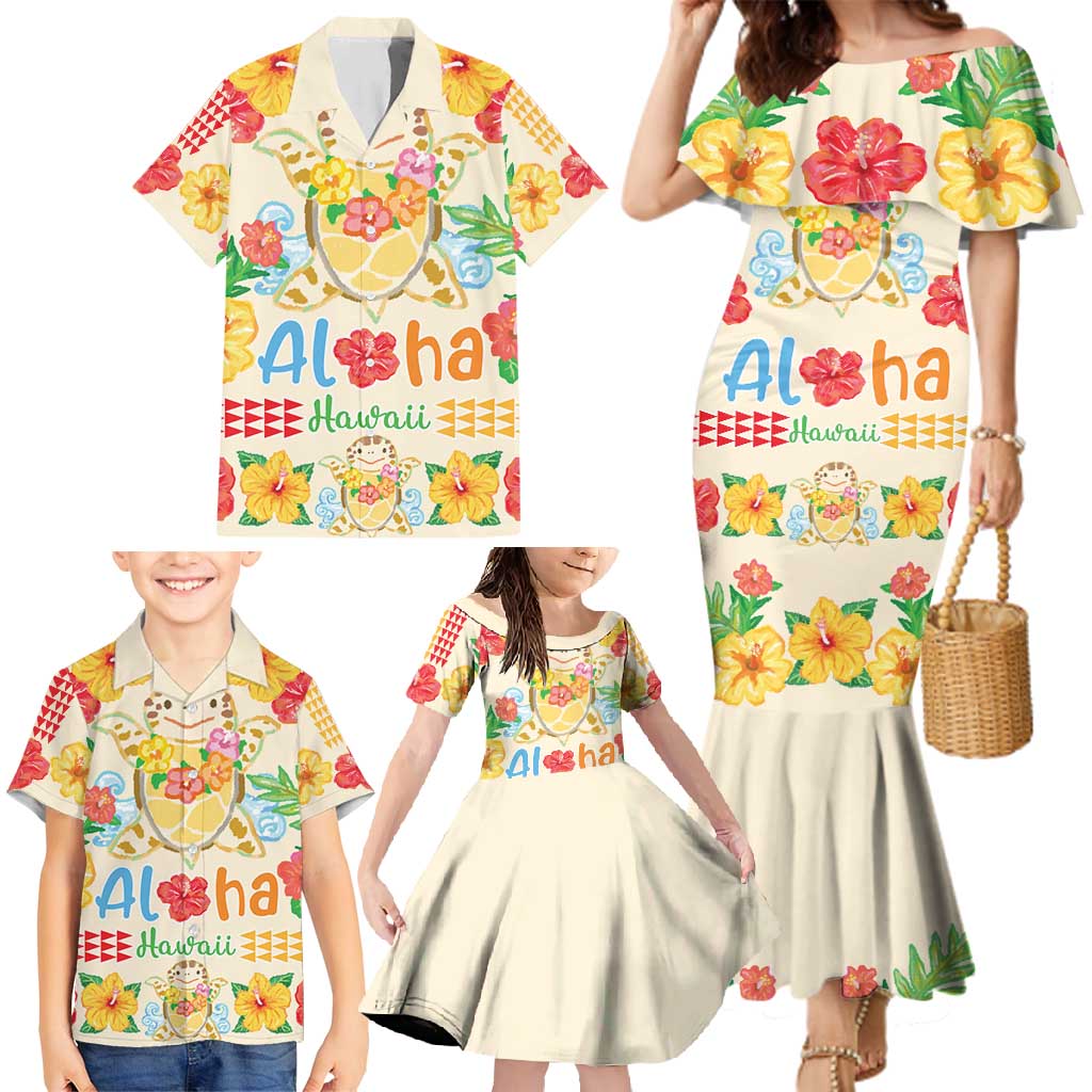 Kawaii Turtle Family Matching Mermaid Dress and Hawaiian Shirt Aloha Hibiscus Flowers LT9 - Polynesian Pride