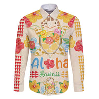 Kawaii Turtle Family Matching Mermaid Dress and Hawaiian Shirt Aloha Hibiscus Flowers LT9 Dad's Shirt - Long Sleeve Beige - Polynesian Pride