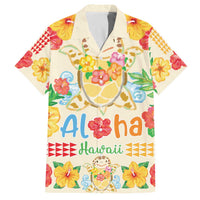 Kawaii Turtle Family Matching Off The Shoulder Long Sleeve Dress and Hawaiian Shirt Aloha Hibiscus Flowers LT9 Dad's Shirt - Short Sleeve Beige - Polynesian Pride