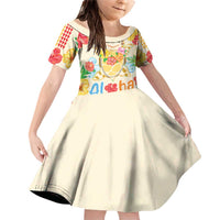 Kawaii Turtle Family Matching Off Shoulder Short Dress and Hawaiian Shirt Aloha Hibiscus Flowers LT9 Daughter's Dress Beige - Polynesian Pride