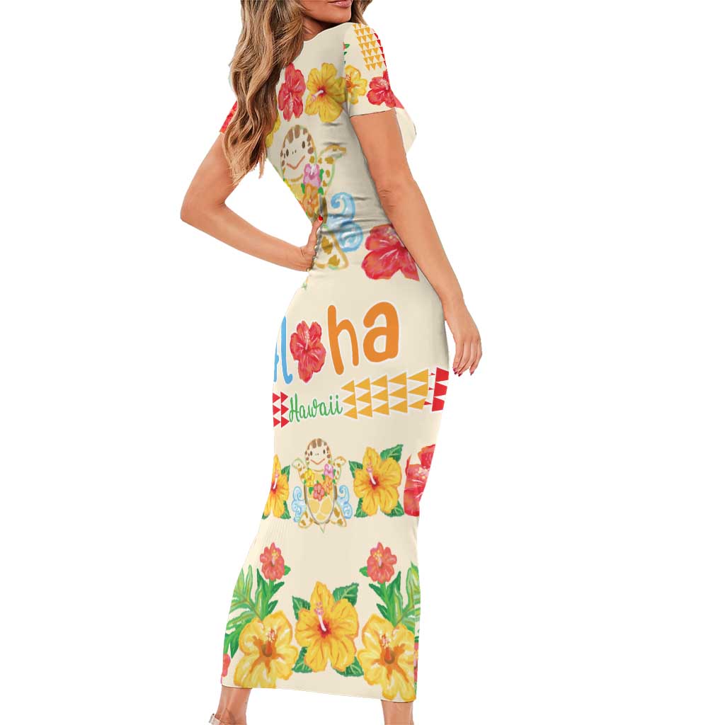 Kawaii Turtle Family Matching Short Sleeve Bodycon Dress and Hawaiian Shirt Aloha Hibiscus Flowers LT9 - Polynesian Pride