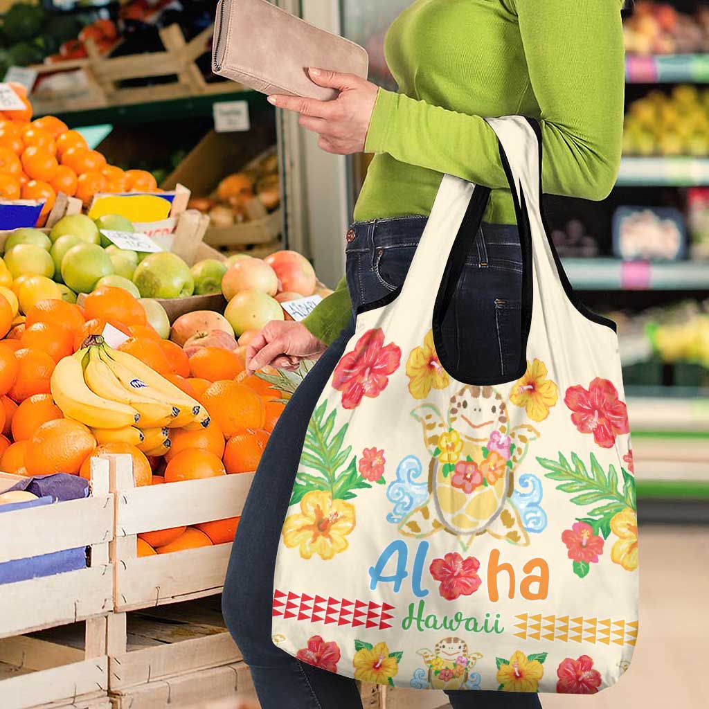 Kawaii Turtle Grocery Bag Aloha Hibiscus Flowers