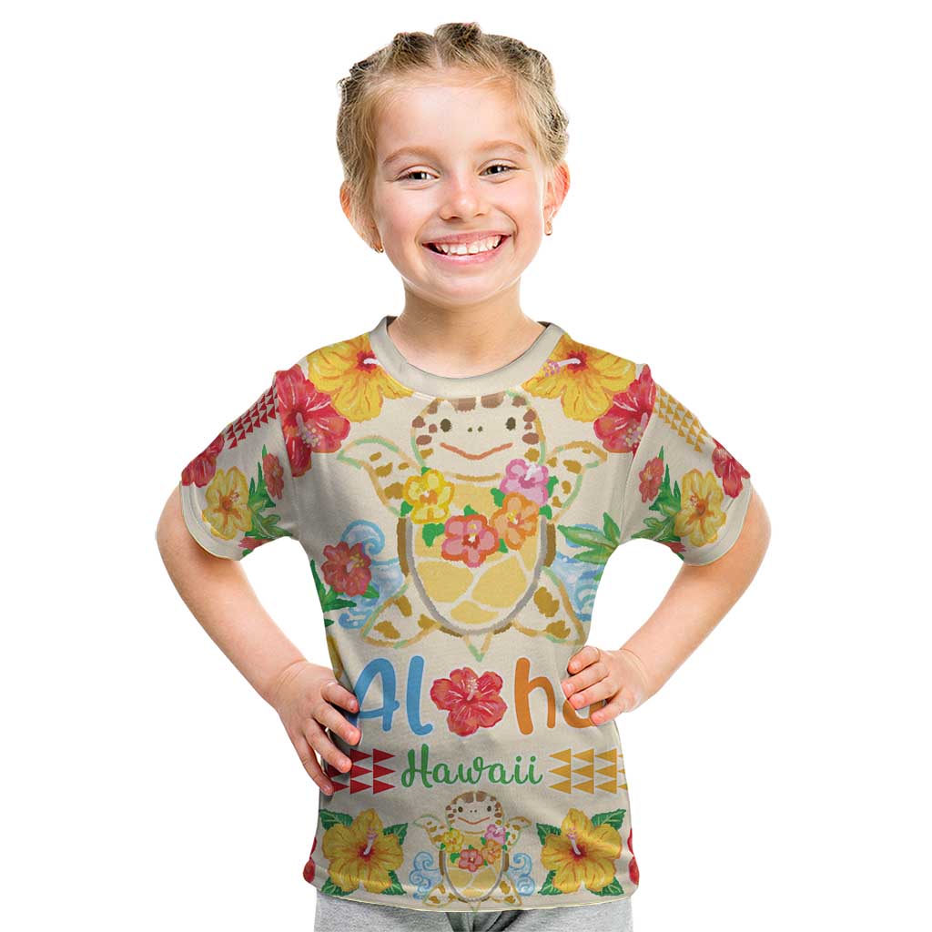 Kawaii Turtle Kid T Shirt Aloha Hibiscus Flowers