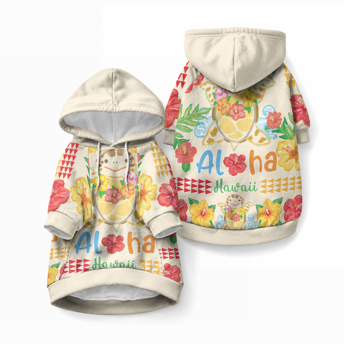 Kawaii Turtle Pet Hoodie Aloha Hibiscus Flowers LT9 Pullover Beige - Polynesian Pride