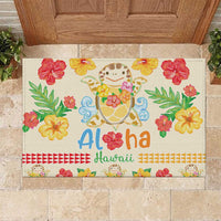 Kawaii Turtle Rubber Doormat Aloha Hibiscus Flowers