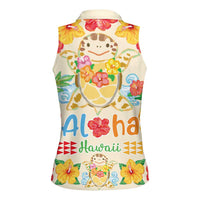 Kawaii Turtle Women Sleeveless Polo Shirt Aloha Hibiscus Flowers