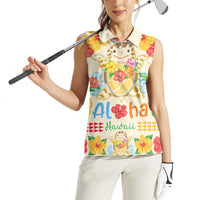 Kawaii Turtle Women Sleeveless Polo Shirt Aloha Hibiscus Flowers