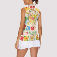 Kawaii Turtle Women Sleeveless Polo Shirt Aloha Hibiscus Flowers