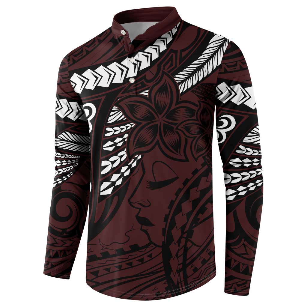 Polynesian Girl Tribal Tattoo Button Sweatshirt Oxbood Vibe