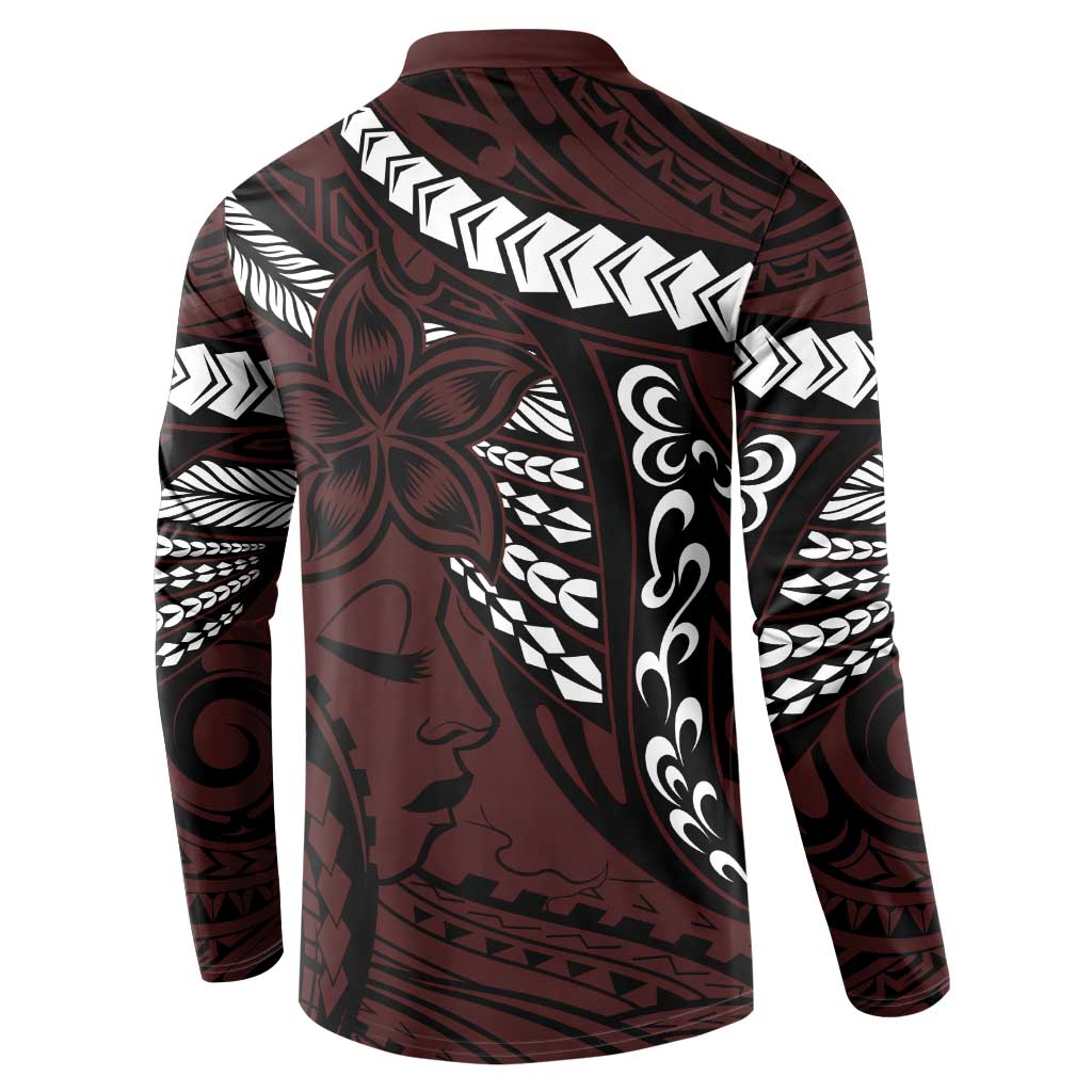 Polynesian Girl Tribal Tattoo Button Sweatshirt Oxbood Vibe