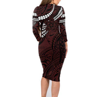 Polynesian Girl Tribal Tattoo Family Matching Long Sleeve Bodycon Dress and Hawaiian Shirt Oxbood Vibe LT9 - Polynesian Pride