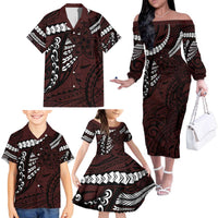 Polynesian Girl Tribal Tattoo Family Matching Off The Shoulder Long Sleeve Dress and Hawaiian Shirt Oxbood Vibe LT9 - Polynesian Pride