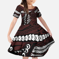 Polynesian Girl Tribal Tattoo Family Matching Off Shoulder Maxi Dress and Hawaiian Shirt Oxbood Vibe LT9 Daughter's Dress Oxblood - Polynesian Pride