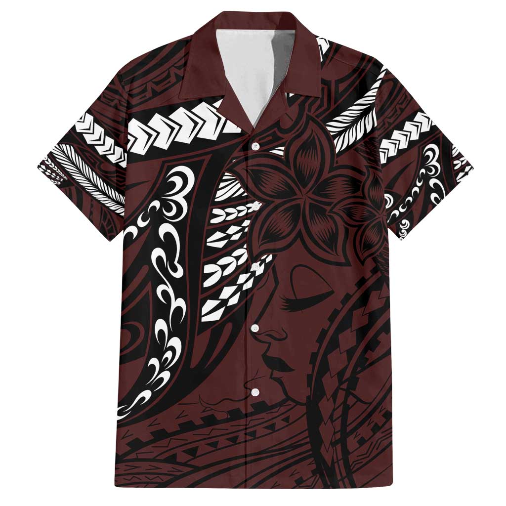 Polynesian Girl Tribal Tattoo Family Matching Off Shoulder Maxi Dress and Hawaiian Shirt Oxbood Vibe LT9 Dad's Shirt - Short Sleeve Oxblood - Polynesian Pride