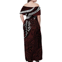 Polynesian Girl Tribal Tattoo Family Matching Off Shoulder Maxi Dress and Hawaiian Shirt Oxbood Vibe LT9 - Polynesian Pride