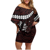 Polynesian Girl Tribal Tattoo Family Matching Off Shoulder Short Dress and Hawaiian Shirt Oxbood Vibe LT9 Mom's Dress Oxblood - Polynesian Pride