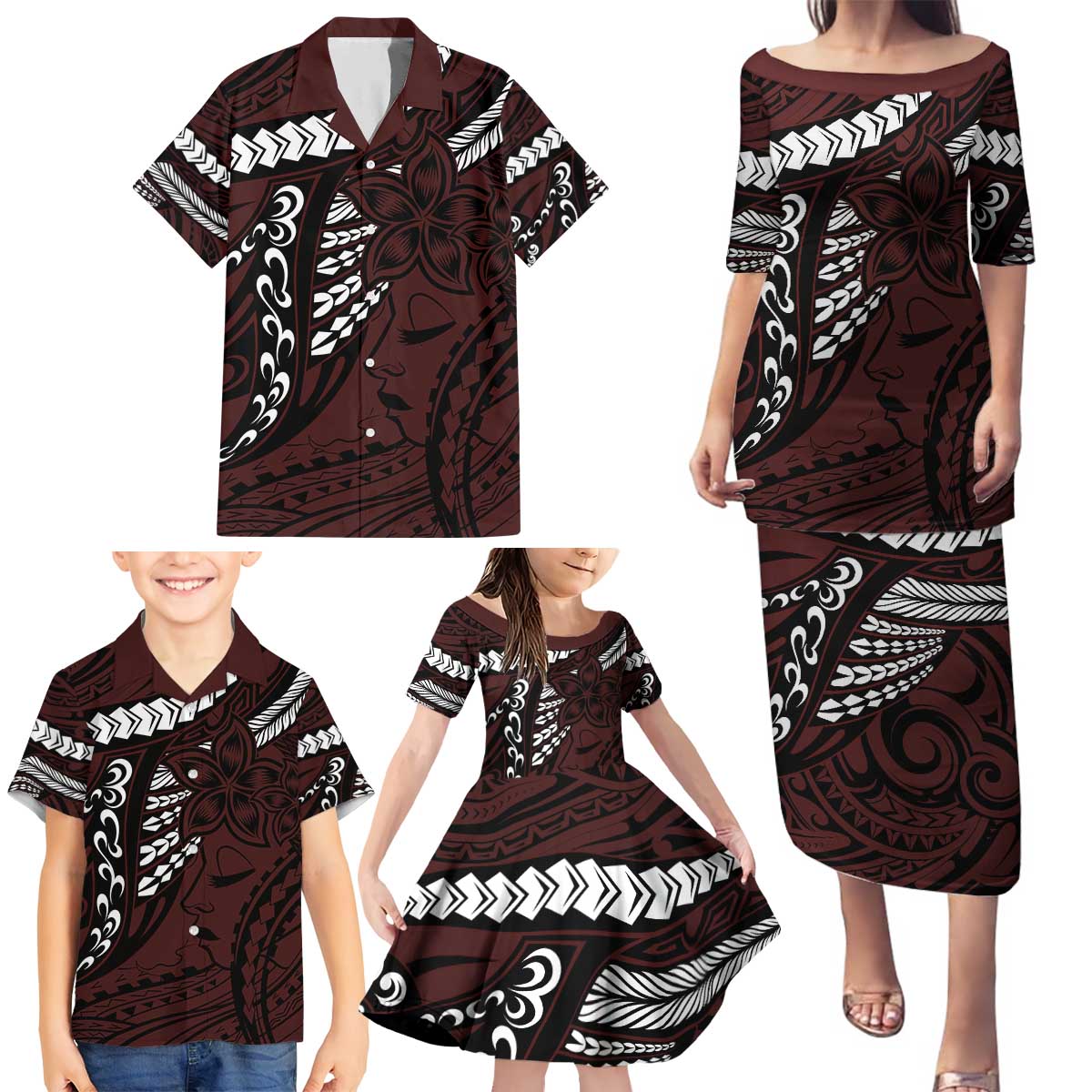 Polynesian Girl Tribal Tattoo Family Matching Puletasi and Hawaiian Shirt Oxbood Vibe LT9 - Polynesian Pride