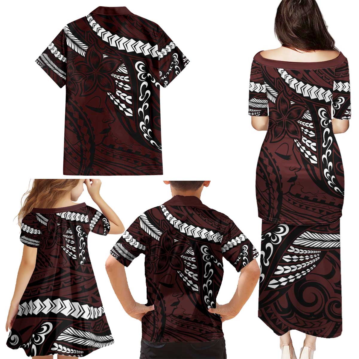 Polynesian Girl Tribal Tattoo Family Matching Puletasi and Hawaiian Shirt Oxbood Vibe LT9 - Polynesian Pride
