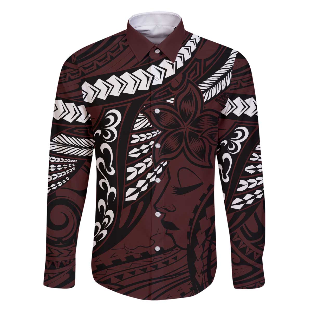 Polynesian Girl Tribal Tattoo Family Matching Puletasi and Hawaiian Shirt Oxbood Vibe LT9 Dad's Shirt - Long Sleeve Oxblood - Polynesian Pride