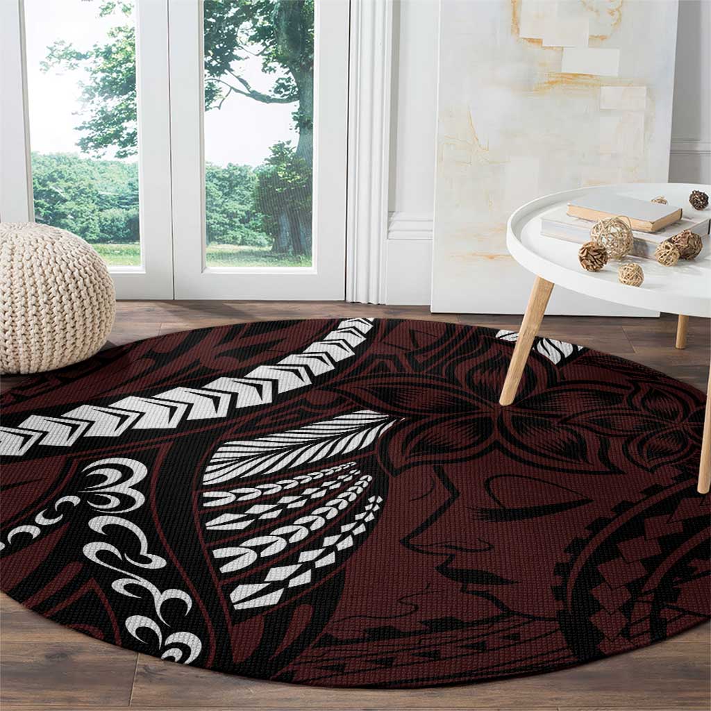 Polynesian Girl Tribal Tattoo Round Carpet Oxbood Vibe LT9 - Polynesian Pride