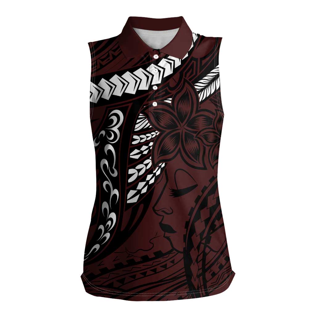 Polynesian Girl Tribal Tattoo Women Sleeveless Polo Shirt Oxbood Vibe
