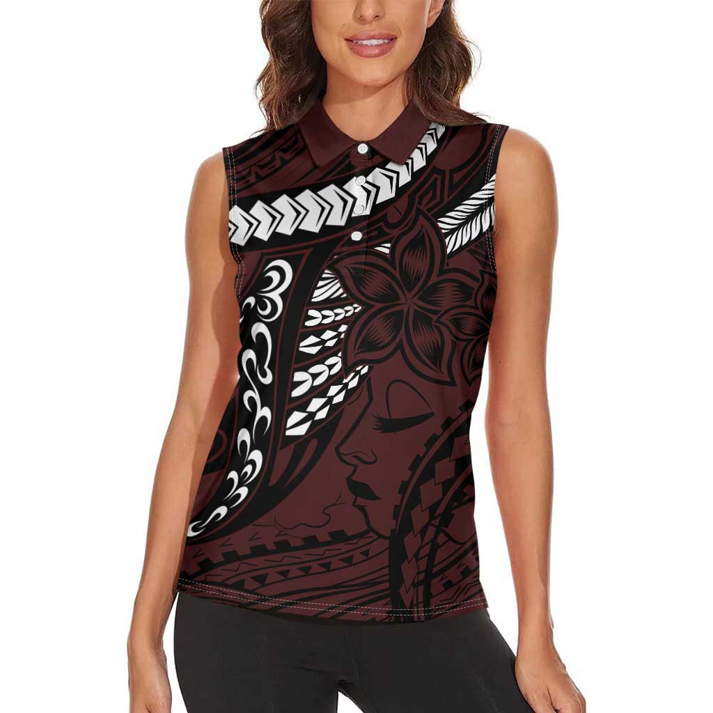 Polynesian Girl Tribal Tattoo Women Sleeveless Polo Shirt Oxbood Vibe