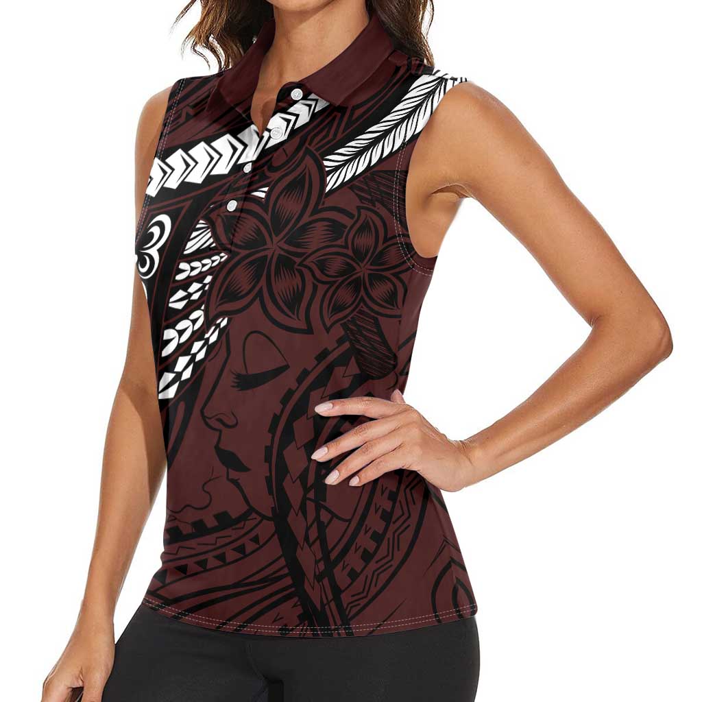 Polynesian Girl Tribal Tattoo Women Sleeveless Polo Shirt Oxbood Vibe