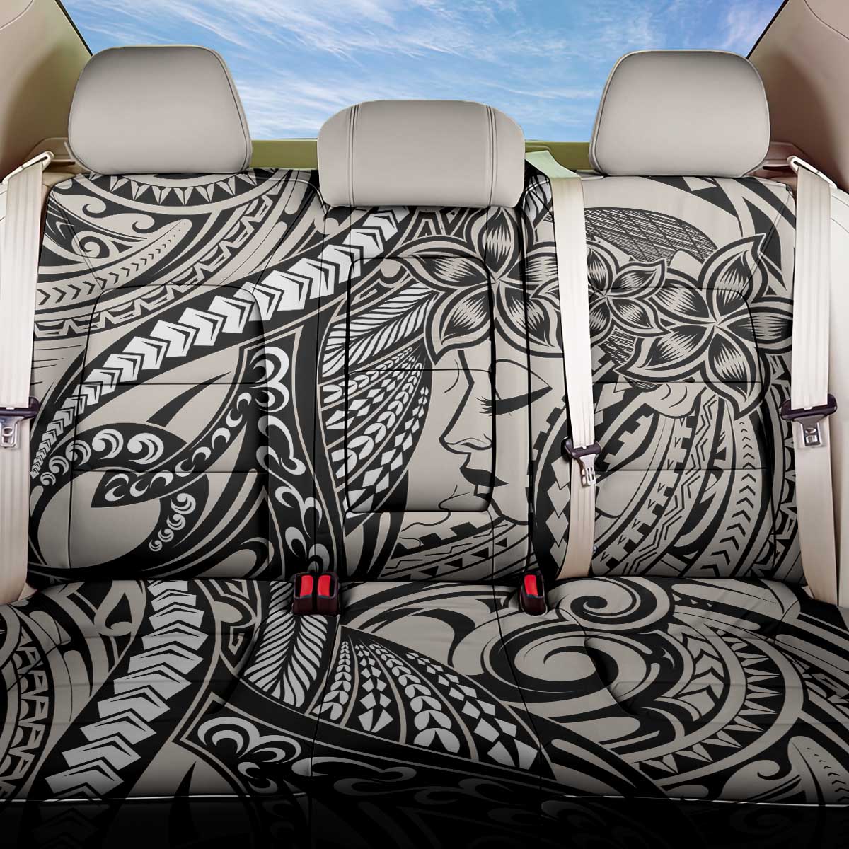 Polynesian Girl Tribal Tattoo Back Car Seat Cover Beige Vibe LT9 One Size Beige - Polynesian Pride