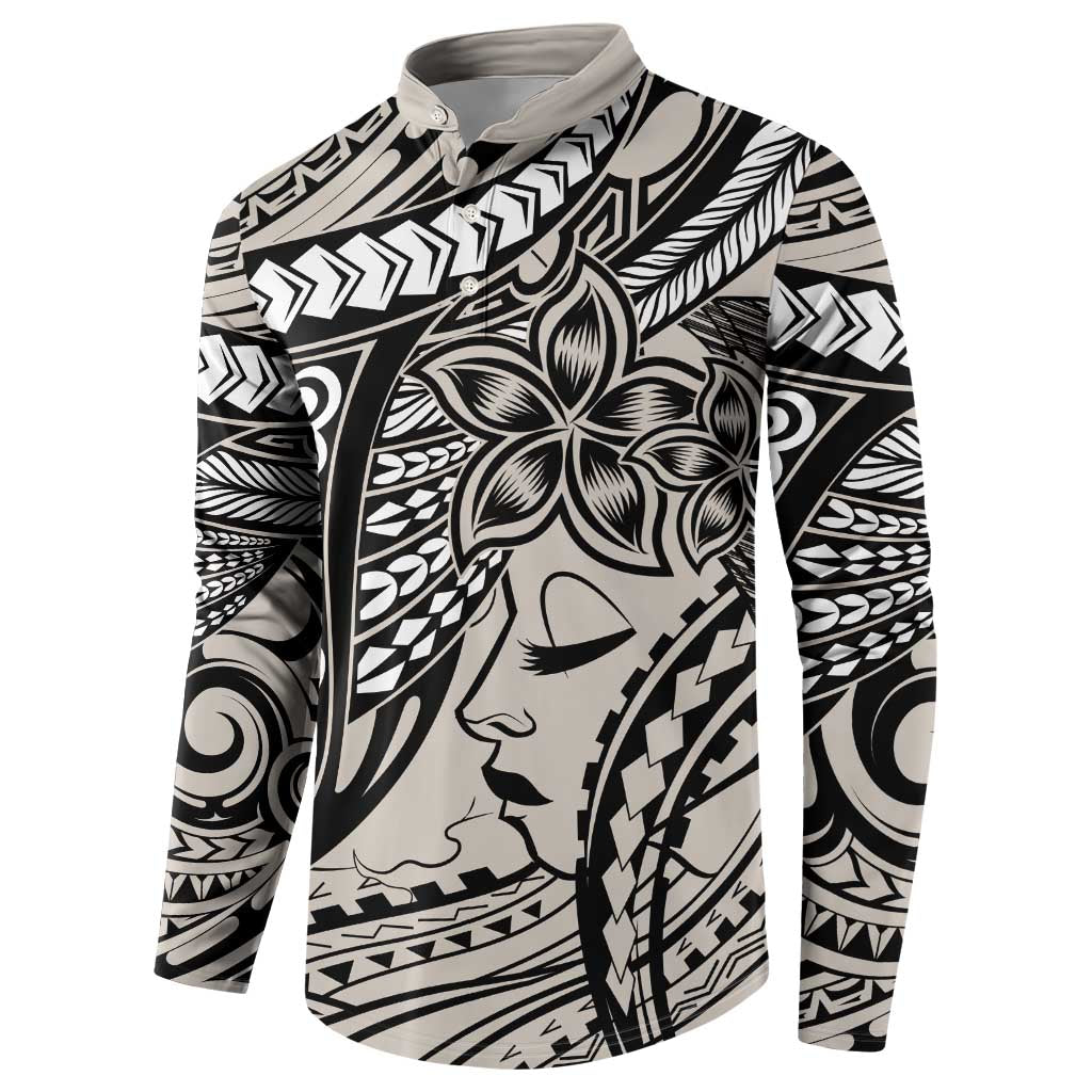 Polynesian Girl Tribal Tattoo Button Sweatshirt Beige Vibe