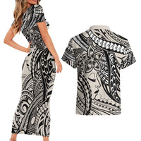 Polynesian Girl Tribal Tattoo Couples Matching Short Sleeve Bodycon Dress and Hawaiian Shirt Beige Vibe LT9 - Polynesian Pride