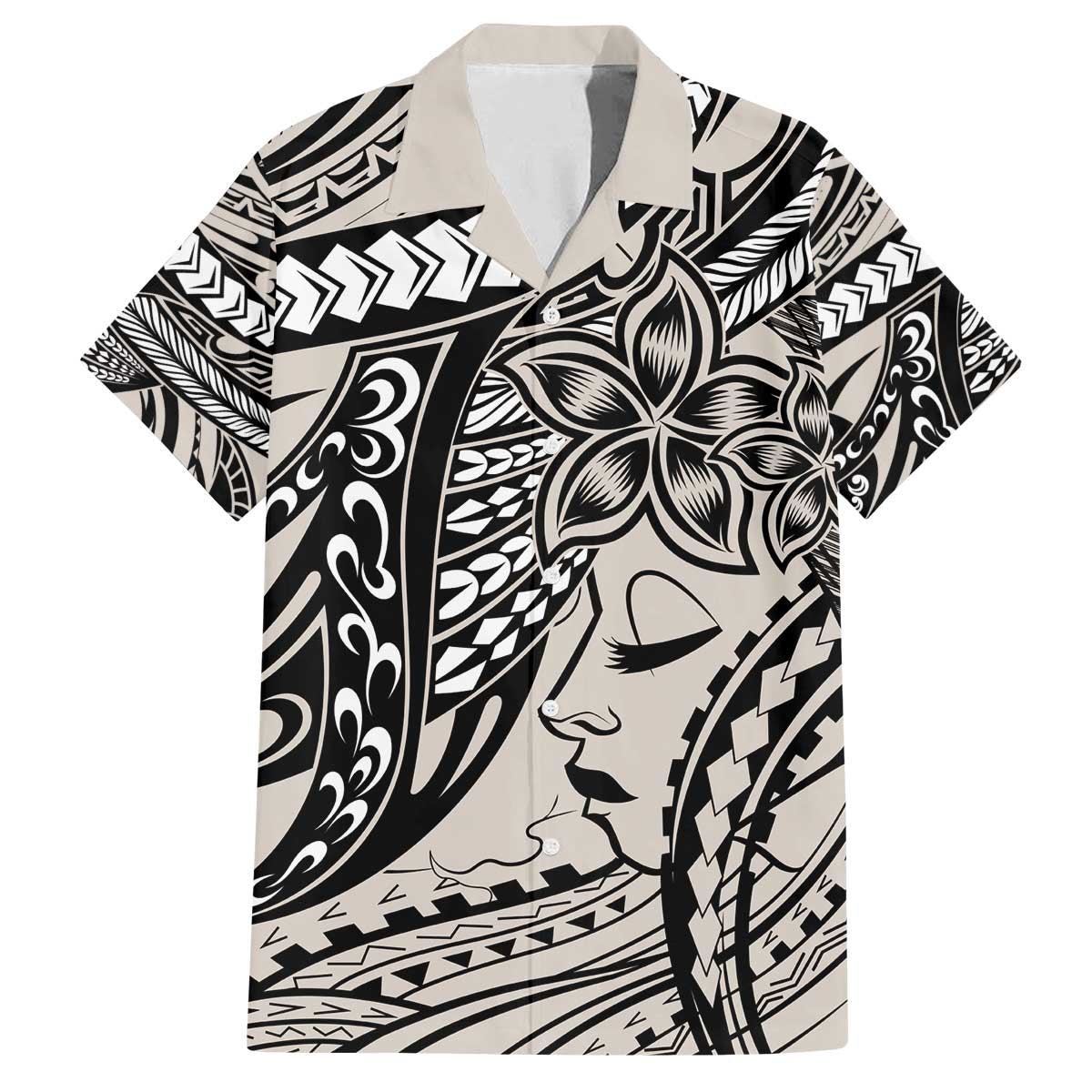 Polynesian Girl Tribal Tattoo Family Matching Off The Shoulder Long Sleeve Dress and Hawaiian Shirt Beige Vibe LT9 Dad's Shirt - Short Sleeve Beige - Polynesian Pride