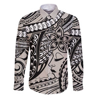 Polynesian Girl Tribal Tattoo Family Matching Off The Shoulder Long Sleeve Dress and Hawaiian Shirt Beige Vibe LT9 Dad's Shirt - Long Sleeve Beige - Polynesian Pride