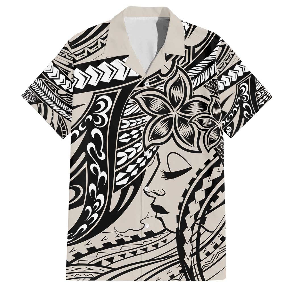 Polynesian Girl Tribal Tattoo Family Matching Off Shoulder Maxi Dress and Hawaiian Shirt Beige Vibe LT9 Dad's Shirt - Short Sleeve Beige - Polynesian Pride