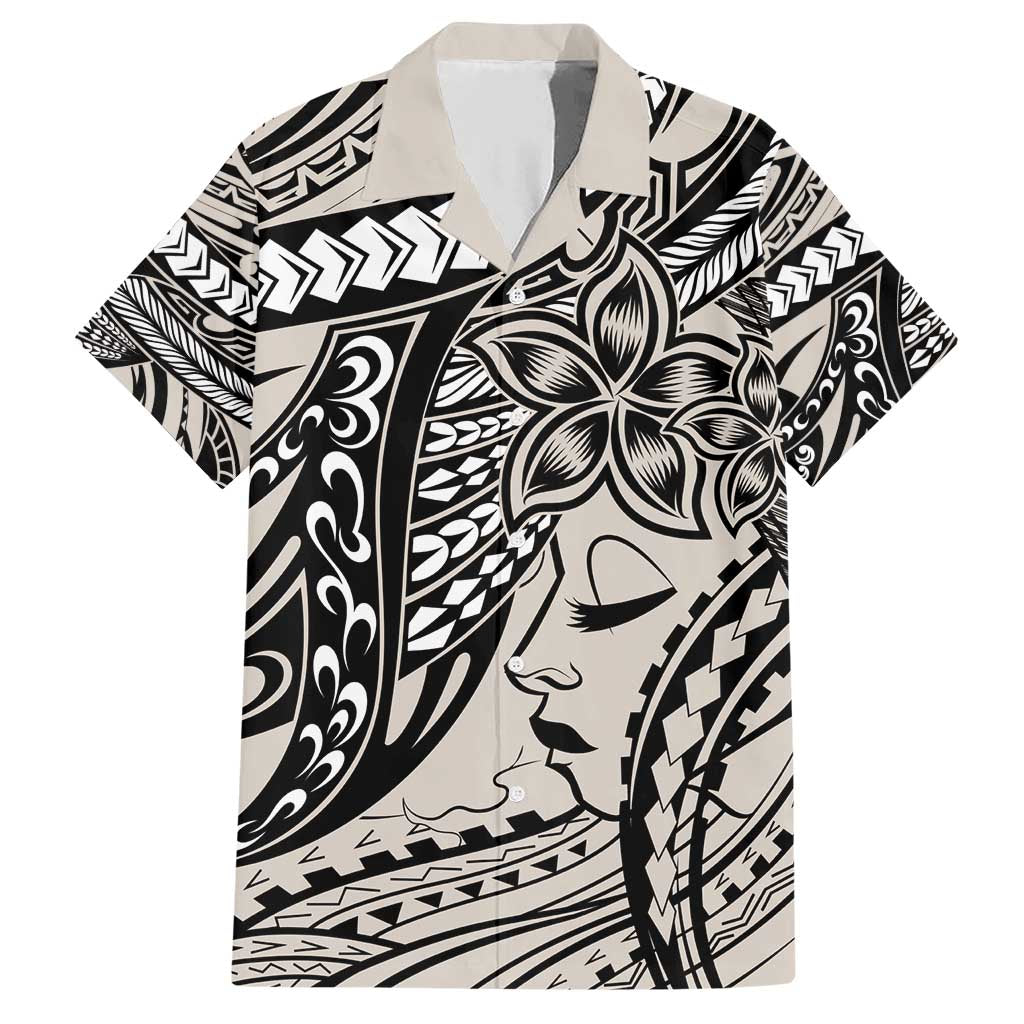 Polynesian Girl Tribal Tattoo Family Matching Short Sleeve Bodycon Dress and Hawaiian Shirt Beige Vibe LT9 Dad's Shirt - Short Sleeve Beige - Polynesian Pride
