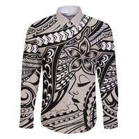 Polynesian Girl Tribal Tattoo Family Matching Short Sleeve Bodycon Dress and Hawaiian Shirt Beige Vibe LT9 Dad's Shirt - Long Sleeve Beige - Polynesian Pride