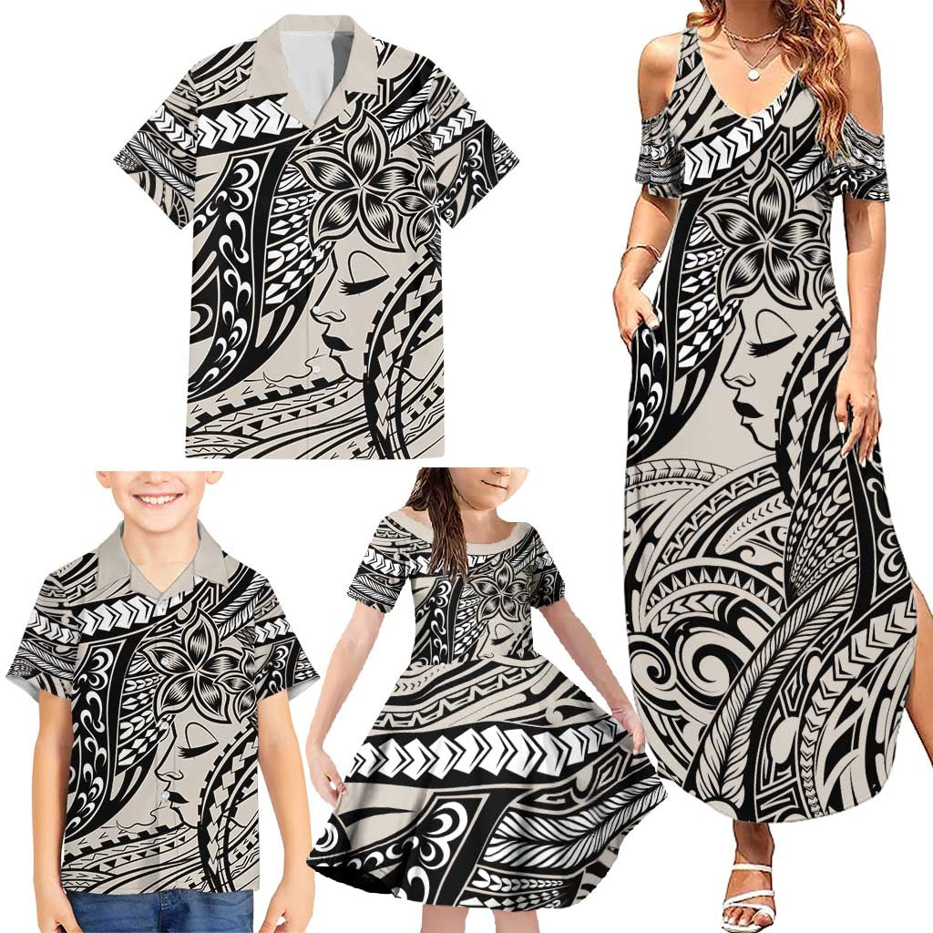 Polynesian Girl Tribal Tattoo Family Matching Summer Maxi Dress and Hawaiian Shirt Beige Vibe LT9 - Polynesian Pride