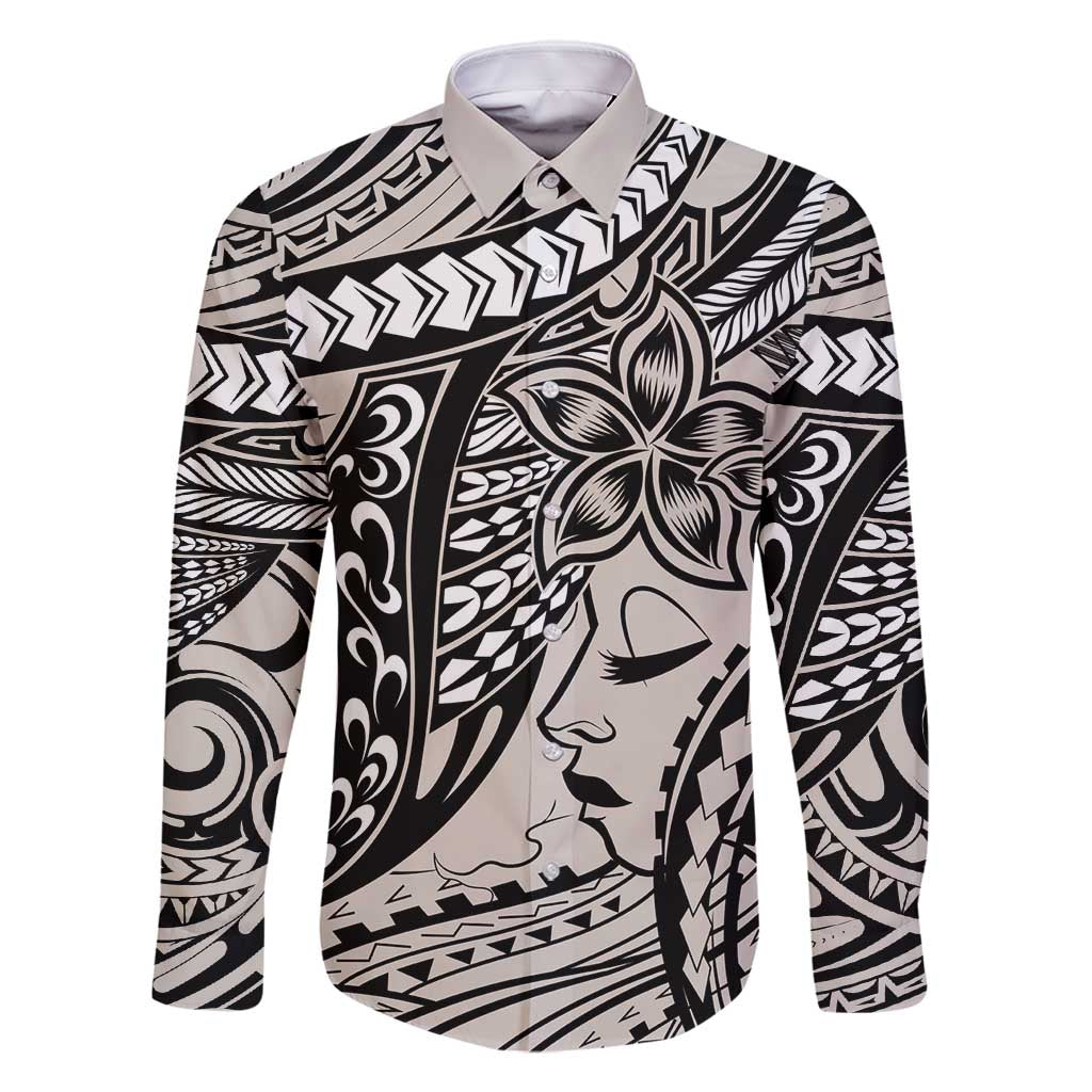Polynesian Girl Tribal Tattoo Family Matching Summer Maxi Dress and Hawaiian Shirt Beige Vibe LT9 Dad's Shirt - Long Sleeve Beige - Polynesian Pride